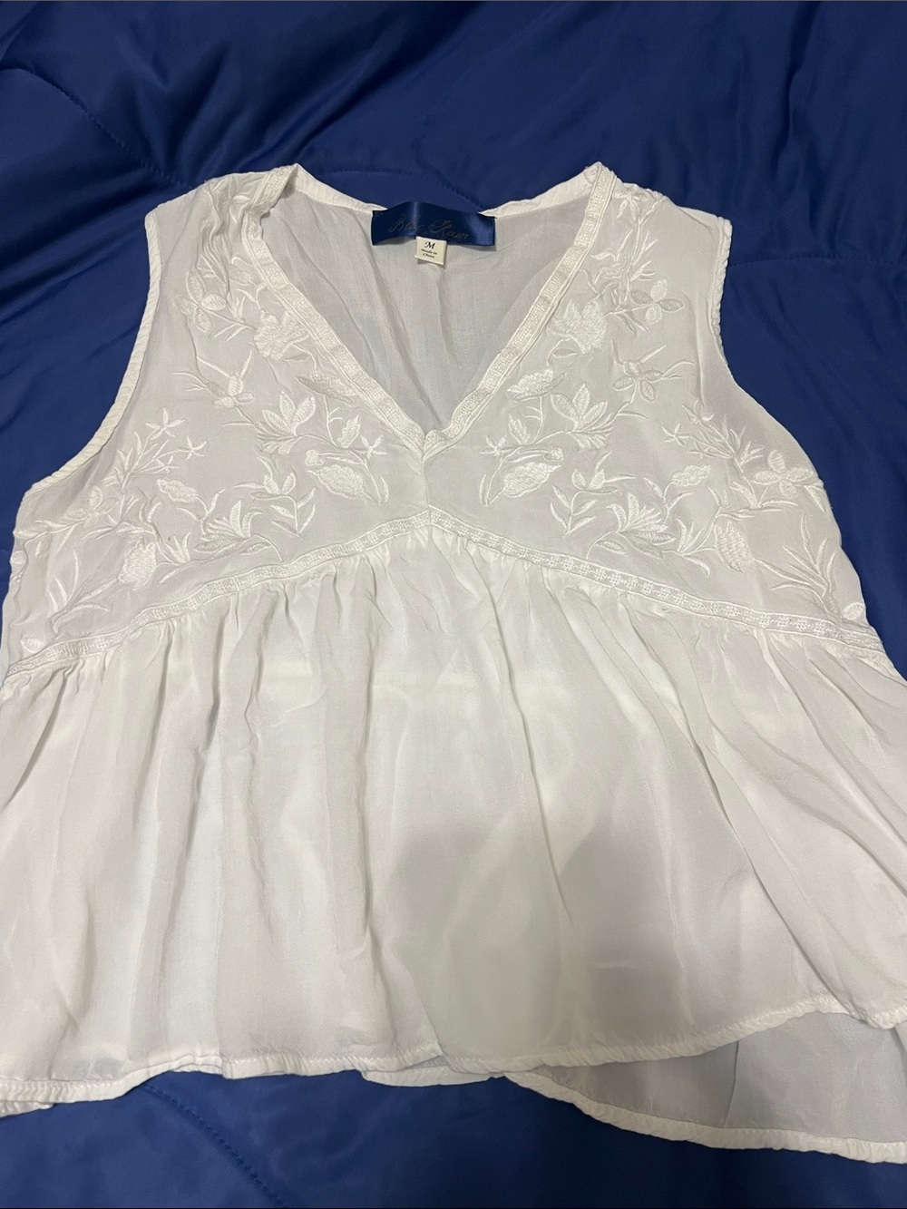 Blue Rain White Embroidered V-Neck Peplum Camisole